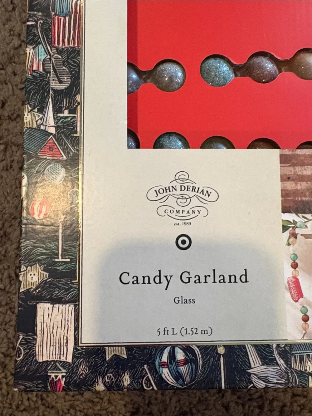 John Derian Candy Garland - Red and Multicolor Glass Holiday Decoration